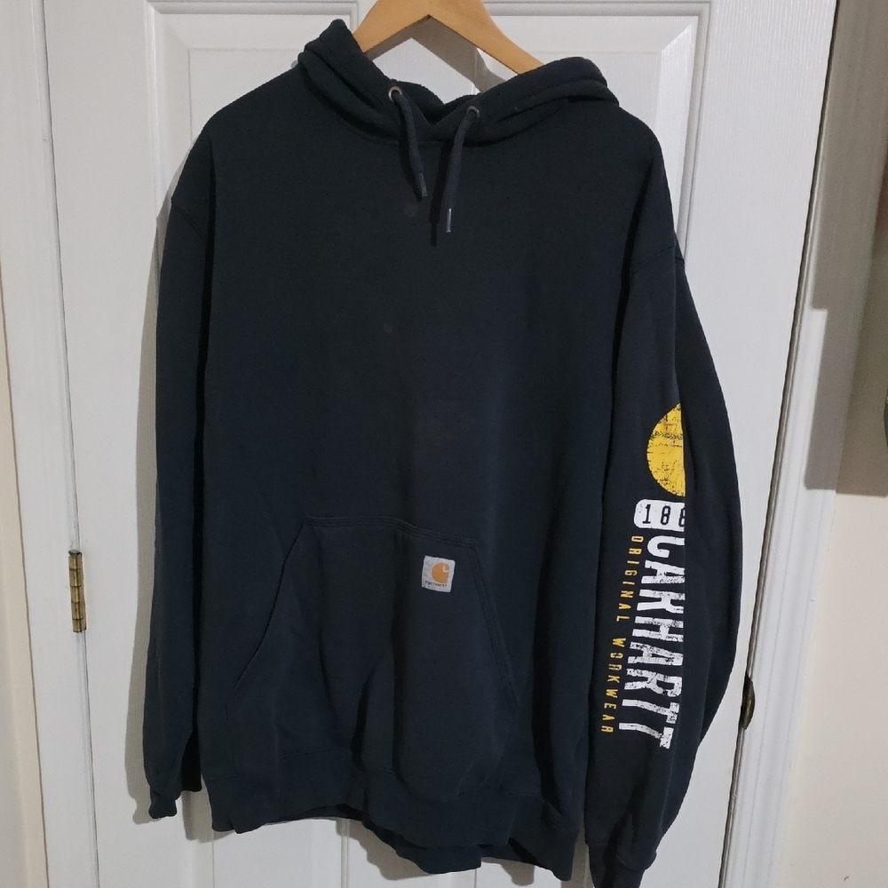 Carhartt Men's Dark Blue Hoodie with Yellow Accents - Picture 4 of 5